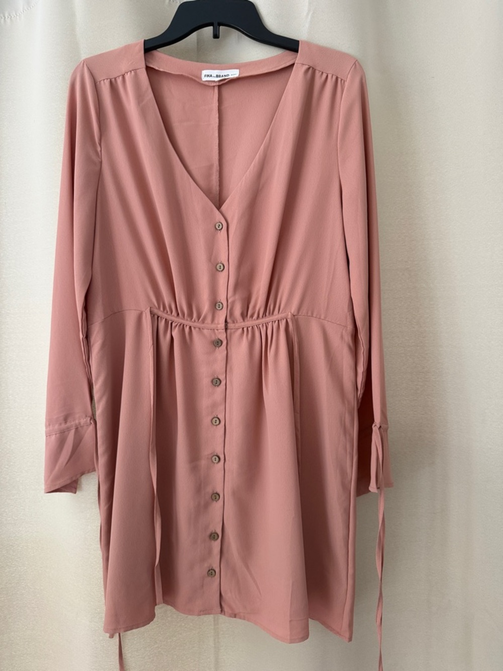 Button-Front V-Neck Tie-Sleeve Mini Dress